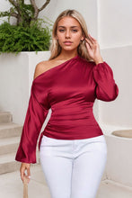 Load image into Gallery viewer, Drawstring One Shoulder Long Sleeve Blouse