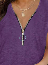 Load image into Gallery viewer, Full Size Half Zip Cap Sleeve T-Shirt