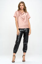 Load image into Gallery viewer, Satin Cowl Neck Short Sleeve Top