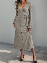 Load image into Gallery viewer, Perfee Ribbed Tied Surplice Long Sleeve Dress