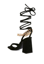 Cargar imagen en el visor de la galería, GONE GURL CHAIN DETAIL TIE UP BLOCK HEELS