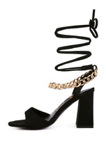 Cargar imagen en el visor de la galería, GONE GURL CHAIN DETAIL TIE UP BLOCK HEELS