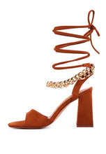 Cargar imagen en el visor de la galería, GONE GURL CHAIN DETAIL TIE UP BLOCK HEELS