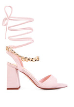 Cargar imagen en el visor de la galería, GONE GURL CHAIN DETAIL TIE UP BLOCK HEELS
