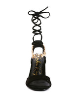 Cargar imagen en el visor de la galería, GONE GURL CHAIN DETAIL TIE UP BLOCK HEELS