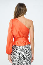Load image into Gallery viewer, Stretch Satin One Shoulder Formal Top with Tie