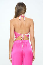 Load image into Gallery viewer, Satin Cow Print Cowl Neck Backless Top