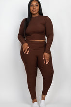 Load image into Gallery viewer, Plus Ribbed Mock Neck Long Sleeve Top&Leggings Set