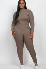 Load image into Gallery viewer, Plus Ribbed Mock Neck Long Sleeve Top&Leggings Set