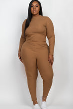 Load image into Gallery viewer, Plus Ribbed Mock Neck Long Sleeve Top&Leggings Set