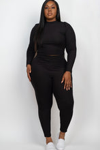Load image into Gallery viewer, Plus Ribbed Mock Neck Long Sleeve Top&Leggings Set