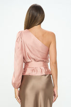 Load image into Gallery viewer, Stretch Satin One Shoulder Formal Top with Tie