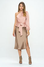 Load image into Gallery viewer, Stretch Satin One Shoulder Formal Top with Tie
