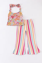 Load image into Gallery viewer, Floral print stripe girl bell pant set