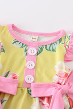 Cargar imagen en el visor de la galería, Mustard floral print ruffle girl romper