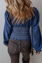 Load image into Gallery viewer, Smocked Long Sleeve Denim Top