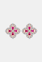 Load image into Gallery viewer, 925 Sterling Silver Lab-Grown Ruby Flower Shape Stud Earrings