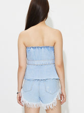 Load image into Gallery viewer, Buttoned Raw Hem Tube Denim Top