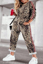 Load image into Gallery viewer, Plus Size Leopard Round Neck Top and Pants Set