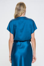 Load image into Gallery viewer, Made in USA Satin Cowl Neck Short Sleeve Top