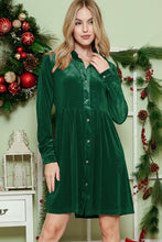 Load image into Gallery viewer, Button down Velvet long sleeve dress