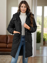 Cargar imagen en el visor de la galería, Long Sleeve Longline Hooded Winter Coat with Pockets