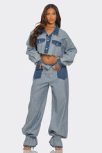 Load image into Gallery viewer, Cropped Contrast Denim Set