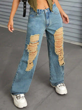 Cargar imagen en el visor de la galería, Distressed Wide Leg Jeans with Pockets