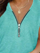 Load image into Gallery viewer, Full Size Half Zip Cap Sleeve T-Shirt