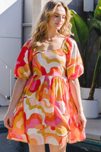 Cargar imagen en el visor de la galería, ODDI Full Size Printed Tied Back Short Sleeve Mini Dress