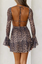 Load image into Gallery viewer, Backless Leopard Flare Sleeve Dress