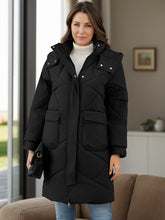 Cargar imagen en el visor de la galería, Long Sleeve Longline Hooded Winter Coat with Pockets