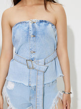 Load image into Gallery viewer, Buttoned Raw Hem Tube Denim Top