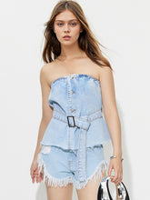 Load image into Gallery viewer, Buttoned Raw Hem Tube Denim Top