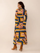 Load image into Gallery viewer, Contrast Round Neck Flare Sleeve Midi Dress