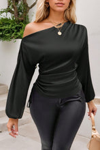 Load image into Gallery viewer, Drawstring One Shoulder Long Sleeve Blouse
