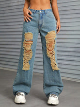 Cargar imagen en el visor de la galería, Distressed Wide Leg Jeans with Pockets