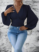 Load image into Gallery viewer, Smocked Surplice Balloon Sleeve Top