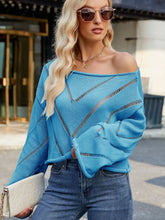 Load image into Gallery viewer, Openwork Boat Neck Long Sleeve Sweater