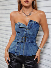 Load image into Gallery viewer, Buttoned Raw Hem Tube Denim Top