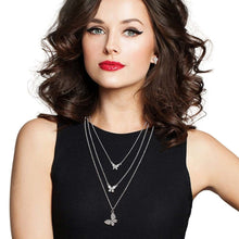 Cargar imagen en el visor de la galería, Silver Triple Chain Butterfly Necklace
