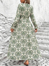 Load image into Gallery viewer, Smocked Printed V-Neck Flounce Sleeve Dress