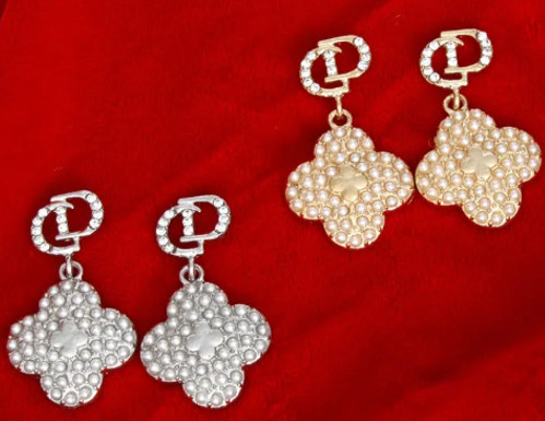3024 - CD and Pearl Quatrefoil Drop Earrings