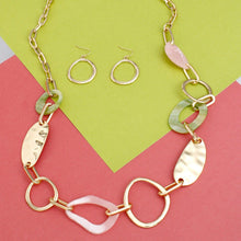 Load image into Gallery viewer, AKA Long Gold Pink and Green Link Chain Necklace