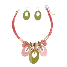 Load image into Gallery viewer, AKA Pink Cord Oval Disc Pendant Necklace Set