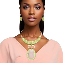 Load image into Gallery viewer, AKA Collar Pink and Green Marbled Geo Pendant Set