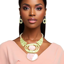 Load image into Gallery viewer, AKA Collar Gold with Pink Green Marbled Bib Set