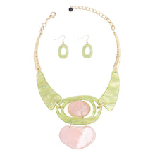 Load image into Gallery viewer, AKA Collar Gold with Pink Green Marbled Bib Set