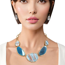 Load image into Gallery viewer, Collar Blue Agate Marbled Gold Necklace for Women
