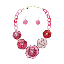 Load image into Gallery viewer, Collar 3D Fuchsia Pink Outlined Flower Necklace